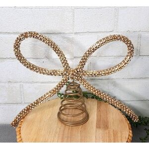 Gold Rhinestone Bow Christmas Tree Topper 12" Glam Bling Holiday Shabby Chic NEW